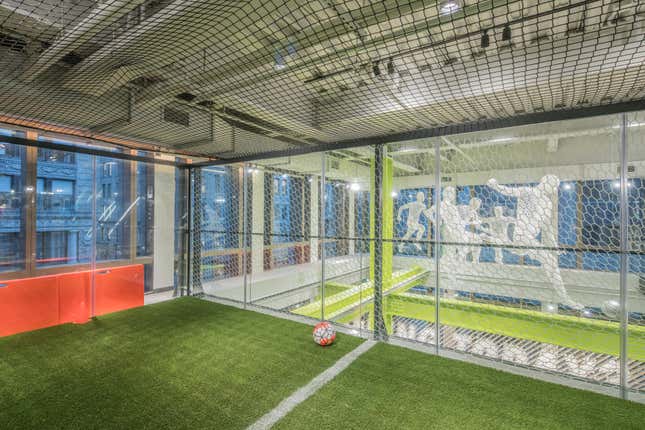 The soccer trial area in Nike's new Soho store