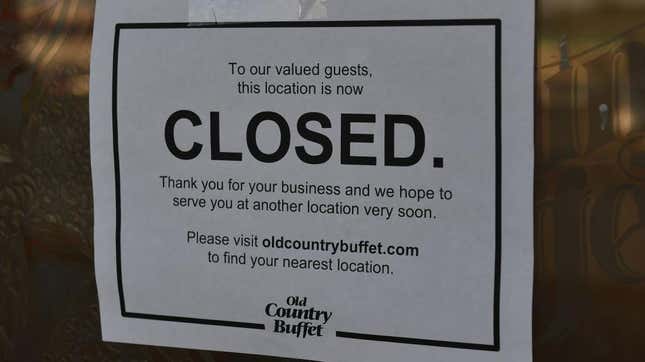 closed sign on old country buffet door