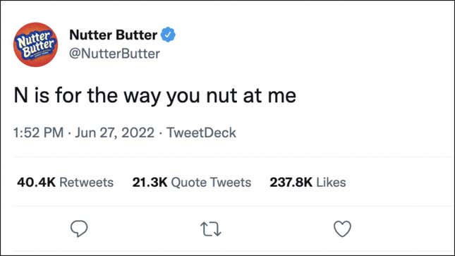 Image for article titled Nutter Butter is Horny on Twitter, But So Are All These Other Brands