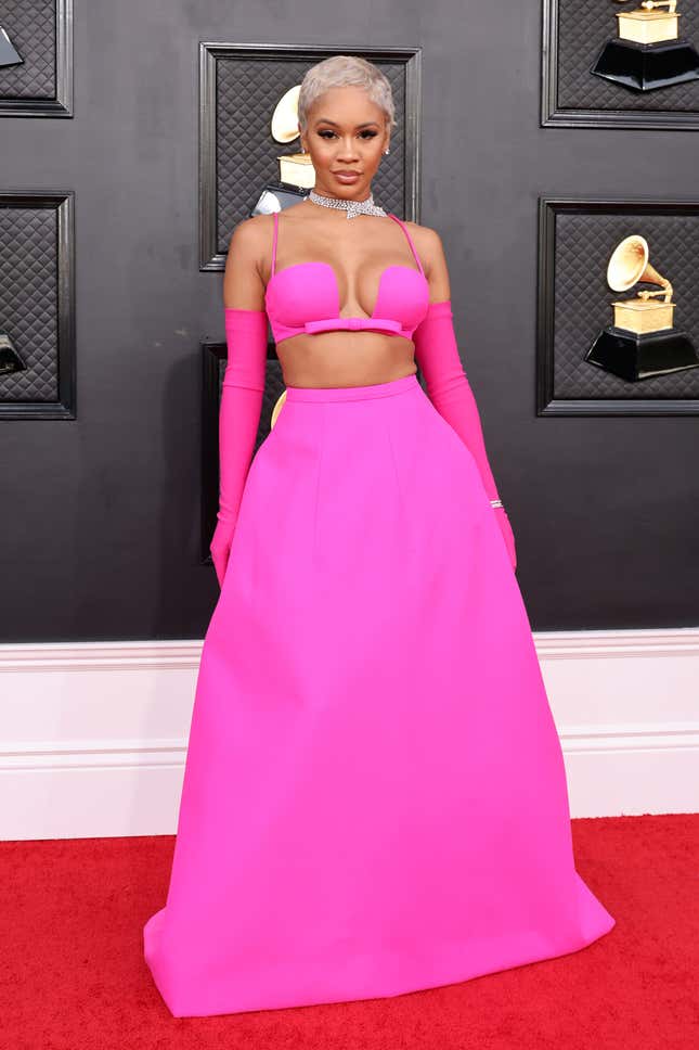 Saweetie attends the 64th Annual GRAMMY Awards at MGM Grand Garden Arena on April 03, 2022 in Las Vegas, Nevada