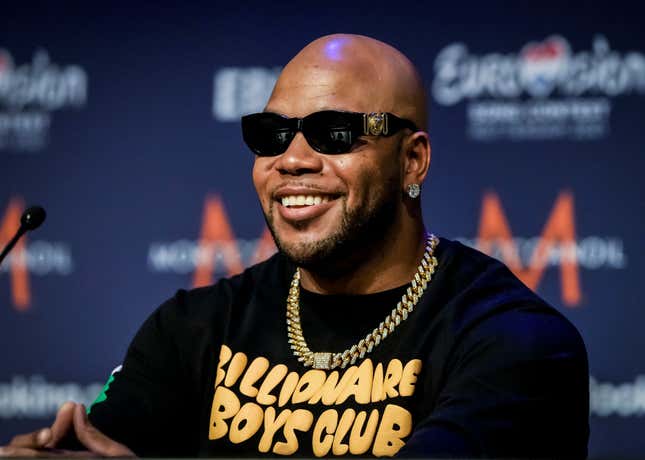 Flo Rida poses for a photo after a press conference of the Eurovision Song Contest in Rotterdam, on May 20, 2021.