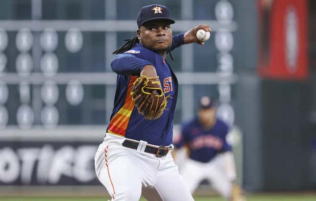 Jun 20, 2023; Houston, Texas, USA; Houston Astros starting pitcher Framber Valdez (59) delivers a pitch during the second inning against the New York Mets at Minute Maid Park.