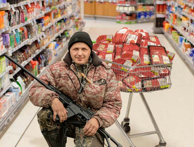 Image for article titled Trophy Shopper Poses With 200 Pounds Of Pre-Packaged Ground Beef