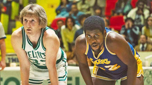 Sean Small as Larry Bird and Quincy Isaiah as Magic Johnson.
