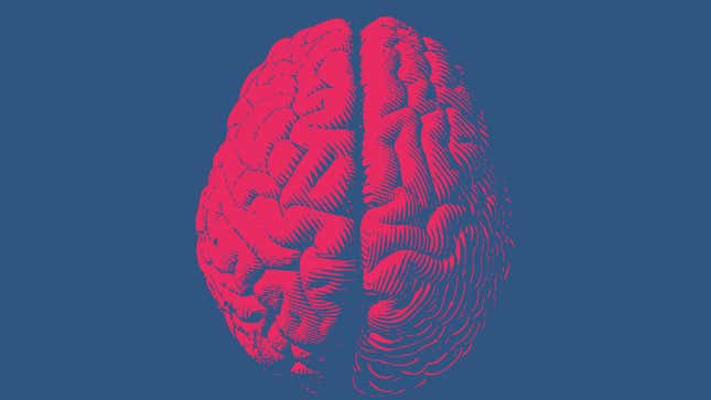 Una ilustración de un cerebro de color rojo sobre fondo azul. Un estudio relaciona la apnea del sueño con un cerebro reducido