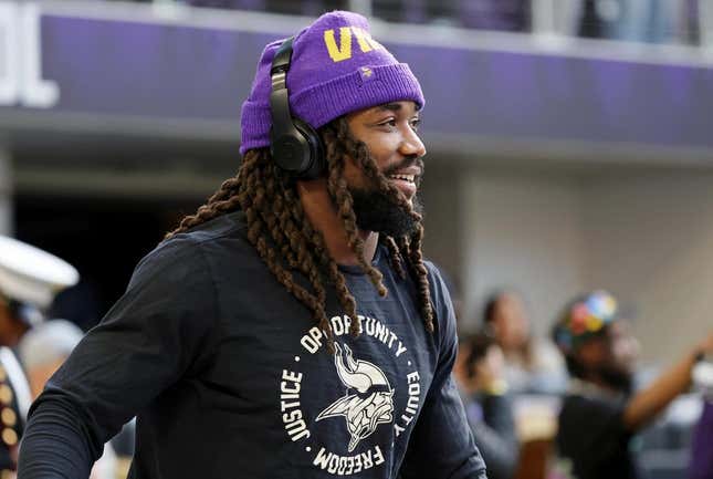 Jan 15, 2023; Minneapolis, Minnesota, USA; Minnesota Vikings running back Dalvin Cook (4) during warmups before a wild card game against the New York Giants at U.S. Bank Stadium.