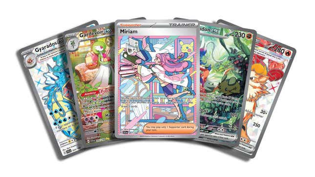 A selection of five Pokemon cards from Scarlet & Violet.