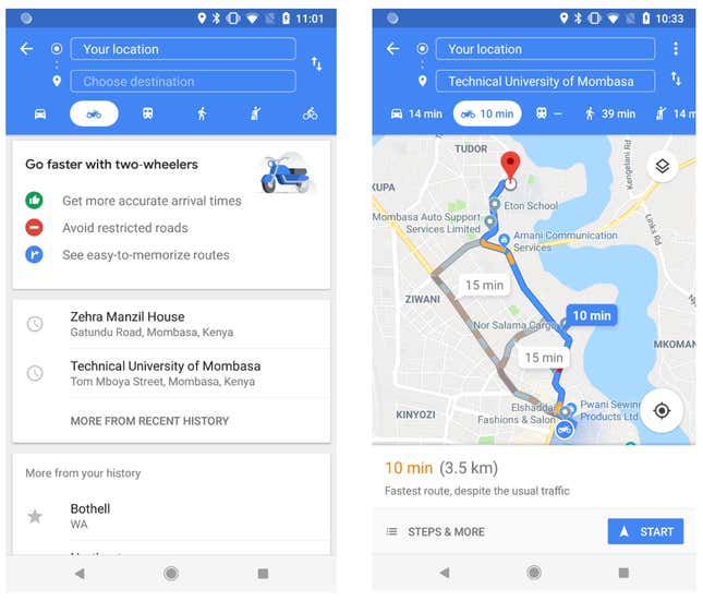 Google Maps motorcycle mode
