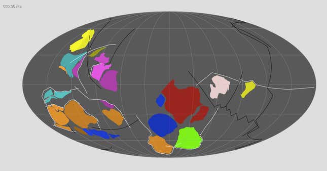 Rodinia’s breakup, 650 million years ago, in Merdith’s model.