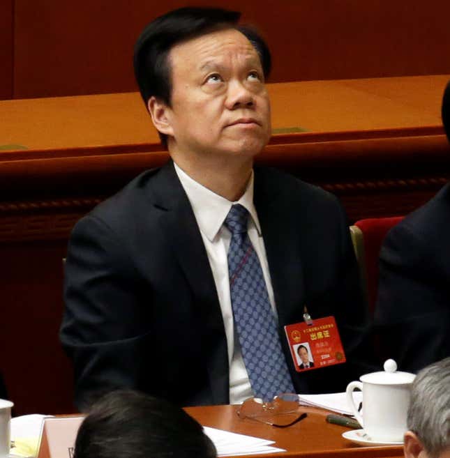 Guizhou Communist Party boss Chen Miner (C) attends the second plenary session of the National People's Congress (NPC) at the Great Hall of the People in Beijing, China, March 8, 2017.