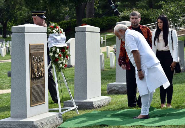 Modi paying homage at Space Shuttle Columbia Memorial in Washington DC.