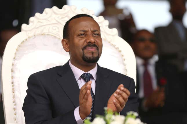 Ethiopia's prime minister Abiy Ahmed at a rally in the Oromiya region in April 2018