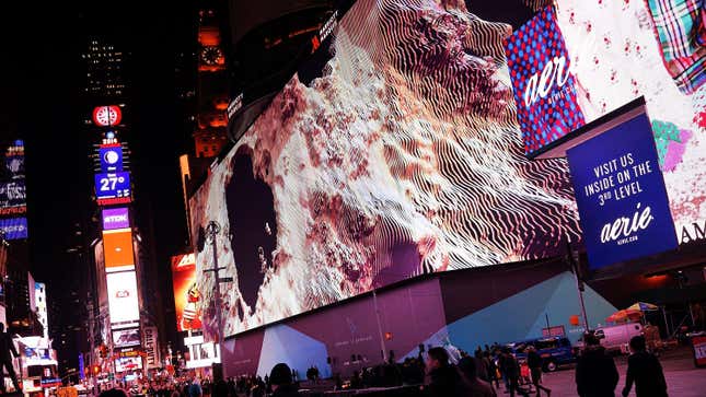 Billed as Times Square’s largest and most expensive digital billboard, a new megascreen is debuted in front of the Marriott Marquis hotel on November 18, 2014 in New York City.