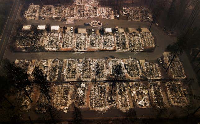 Aerial photo of burned homes