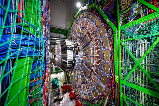 The Compact Muon Solenoid (CMS) detector in a tunnel of the Large Hadron Collider.