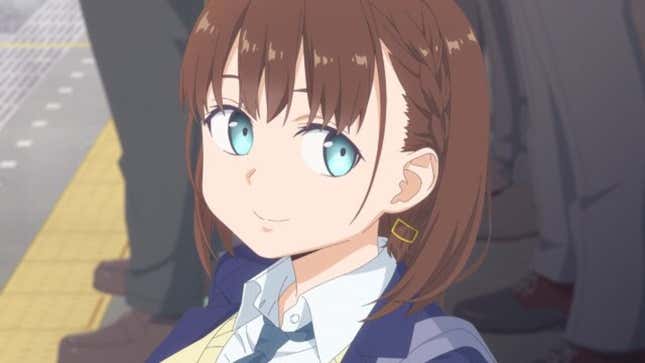 An anime schoolgirl smiles.