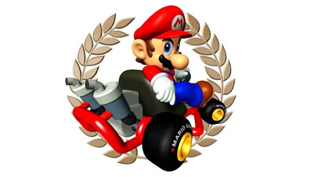Mario sitting on a kart.