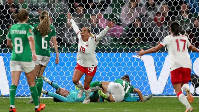 Canada's Adriana Leon celebrates after scoring her side's second goal against Ireland