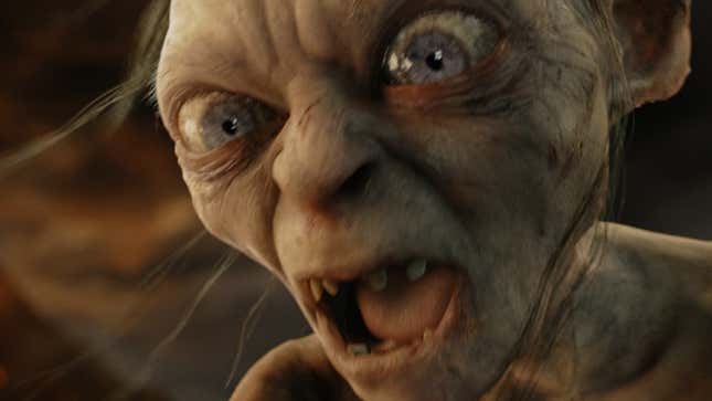 Gollum attacks Sam and Frodo on the hills of Mount Doom in a scene from The Lord of the Rings: Return of the King.