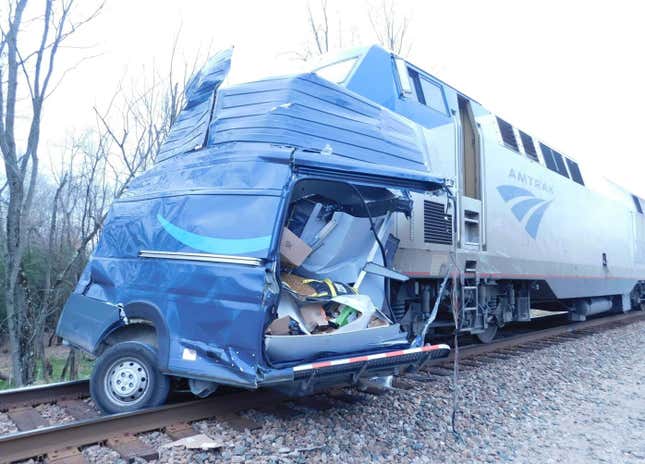 Amazon Delivery Van Cut In Half By Amtrak Train