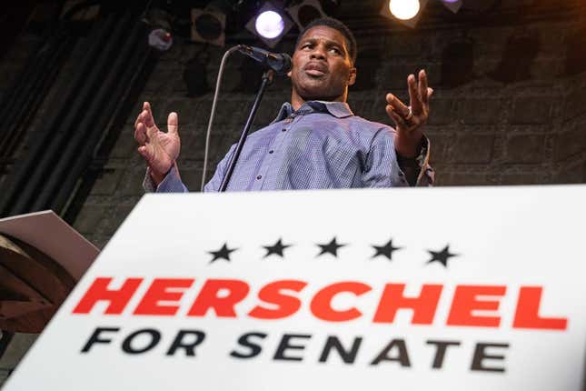 Heisman Trophy winner and Republican candidate for US Senate Herschel Walker speaks at a rally on May 23, 2022, in Athens, Georgia. 