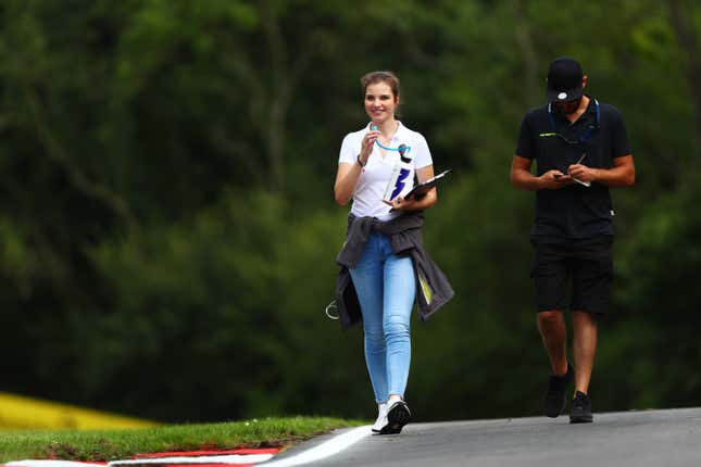 Vivien Keszthelyi during a track walk at Brands Hatch.
