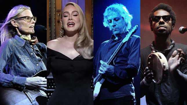 From left to right: Aimee Mann (Photo: Eugene Gologursky/Getty Images for The New Yorker); Adele (Screenshot: Saturday Night Live); Lee Ranaldo (Photo: Juan Naharro Gimenez/Getty Images); Curtis Harding (Photo: Jean-Francois Monier/AFP via Getty Images)