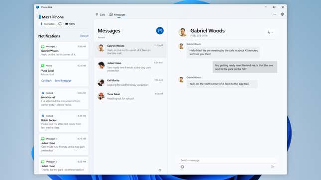 A screenshot of the new Phone Link for iOS feature on Windows 11