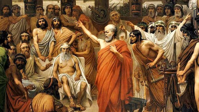 Image for article titled Historians Uncover Lost Socrates Dialogues Where He Just Gave Up And Started Screaming That Opponent A Fucking Brainwashed Shill