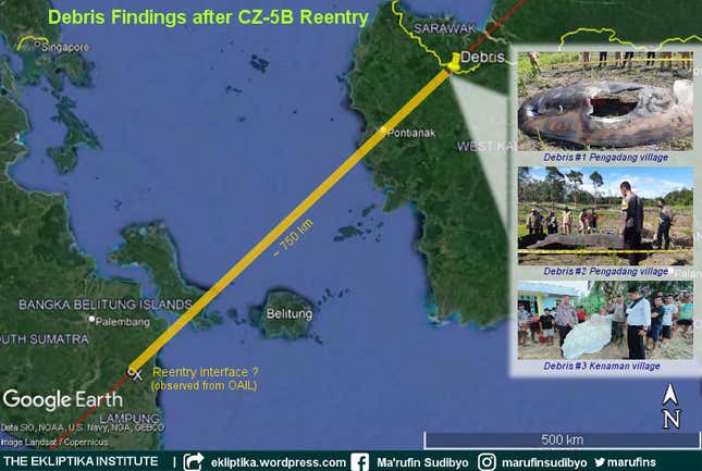 Imagen para el artículo titulado Encuentran restos del cohete chino cerca de zonas pobladas de Indonesia y Malasia