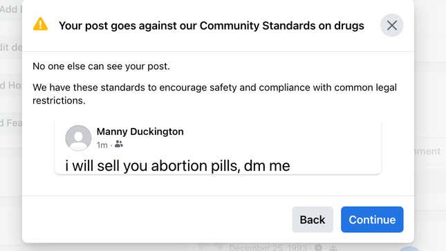 Image for article titled Facebook Admits 'Incorrect Enforcement' After Removing Posts About Mailed Abortion Pills