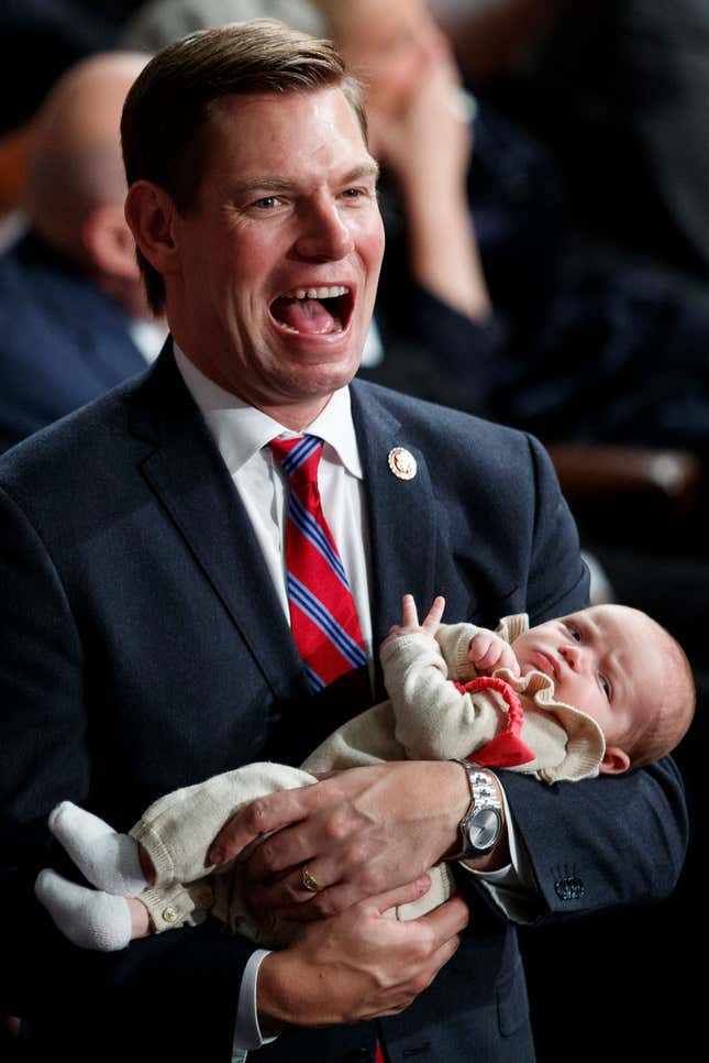 Rep. Eric Swalwell, D-Calif., stands on the House Floor at the Capitol in Washington