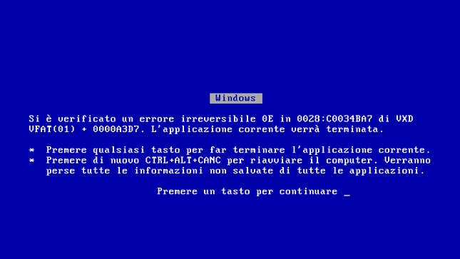 The Windows Blue Screen of Death in Italian