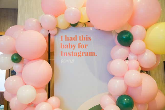 A photo wall for media brand romper at Mom 2.0, a blogging conference