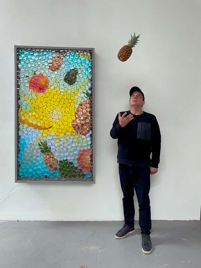 David Datuna with his artwork, "Sunshine for All"