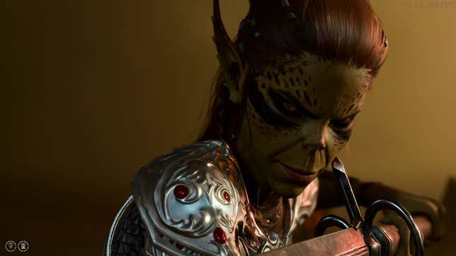 Lae'zel is shown with her sword drawn preparing to strike.