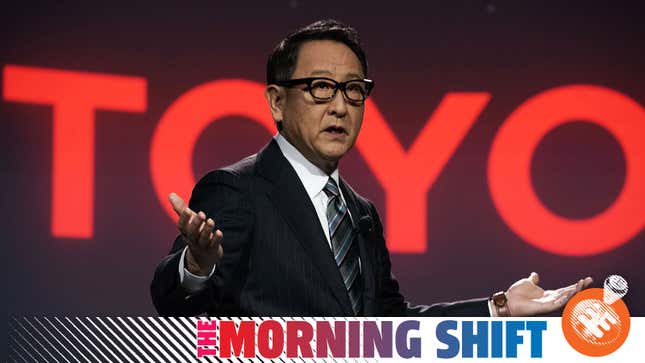 Toyota Motor Corp. President Akio Toyoda speaks during a press event for CES 2018 in Las Vegas.