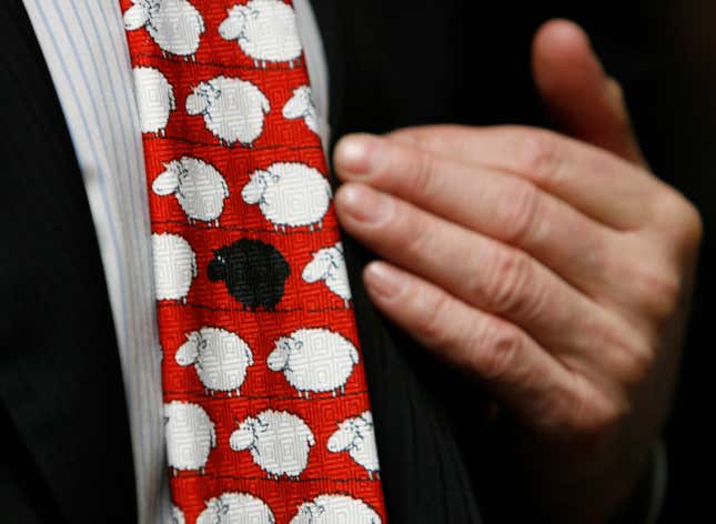 A politician sporting the black sheep tie in the Swiss parliament, 2007.