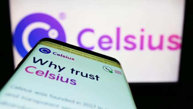 A phone reading "Why trust Celsius" in front of a computer screen with the Celsius logo.