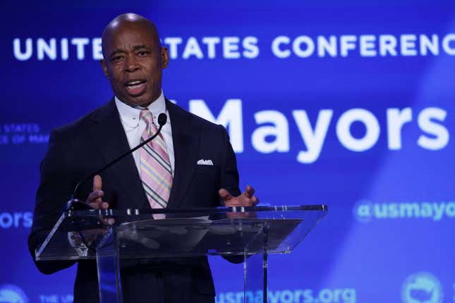 New York City Mayor Eric Adams speaks during the 90th Winter Meeting of USCM on January 20, 2022, in Washington, DC.