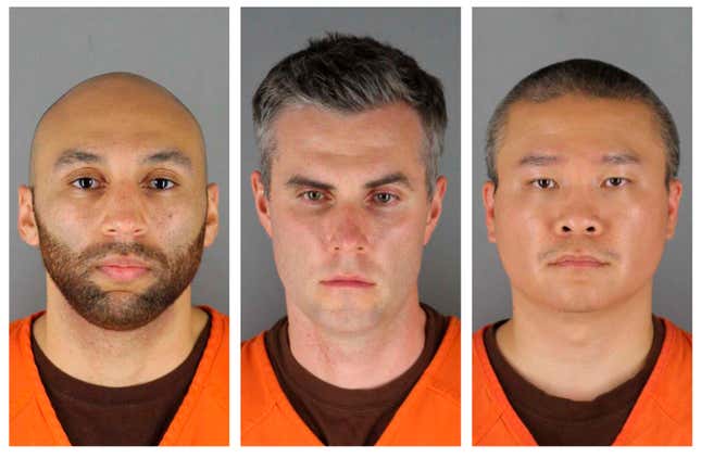 This combination of photos provided by the Hennepin County Sheriff’s Office in Minnesota on Wednesday, June 3, 2020, shows from left, Minneapolis Police Officers J. Alexander Kueng, Thomas Lane and Tou Thao