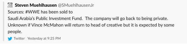Image for article titled What has — and hasn't — been confirmed about the reported WWE sale to the Saudis