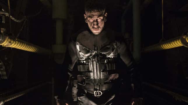Jon Bernthal as the Punisher, backlit by shadow and staring someone down.
