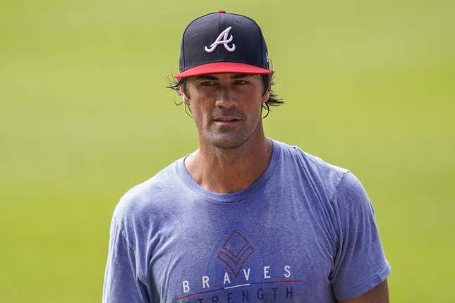 Jul 3, 2020; Atlanta, Georgia, United States; Atlanta Braves pitcher relief pitcher Cole Hamels (32) on the field on the first day of workouts at Truist Park.