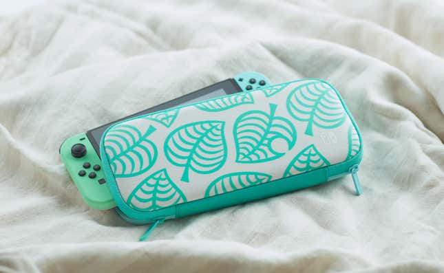animal crossing switch carrying case against a white background