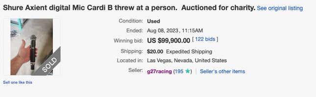 Image for article titled The Mic Cardi B Threw at a Fan Just Sold for Nearly $100,000 on eBay