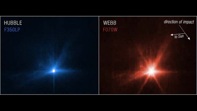Imágenes del Hubble y Webb que muestran los efectos inmediatos del experimento DART para desviar un asteroide