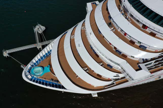 A cruise ship seen from above