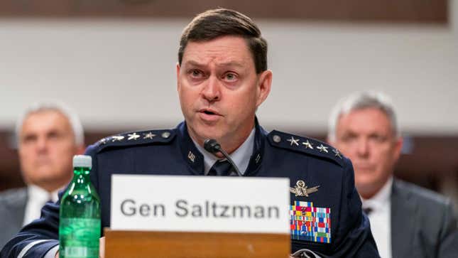 General Chance Saltzman speaking during a Senate Armed Services budget hearing in Washington on May 2, 2023.