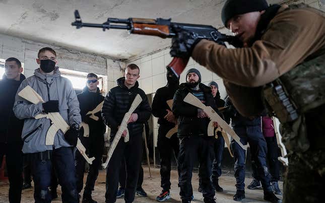 Ukraine civilians train in case of an invasion from Russia.